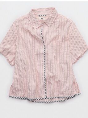 Aerie Pink Striped Seersucker Shirt